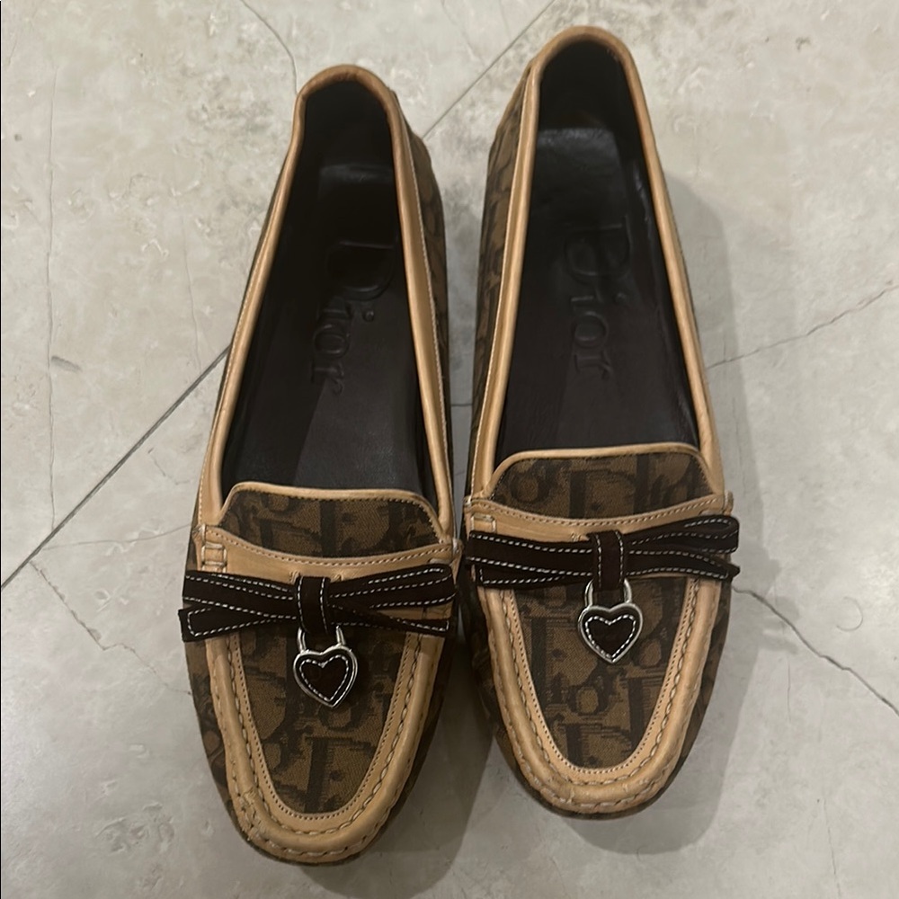 Dior Brown Flats with Suede Accents and Silver Hardware